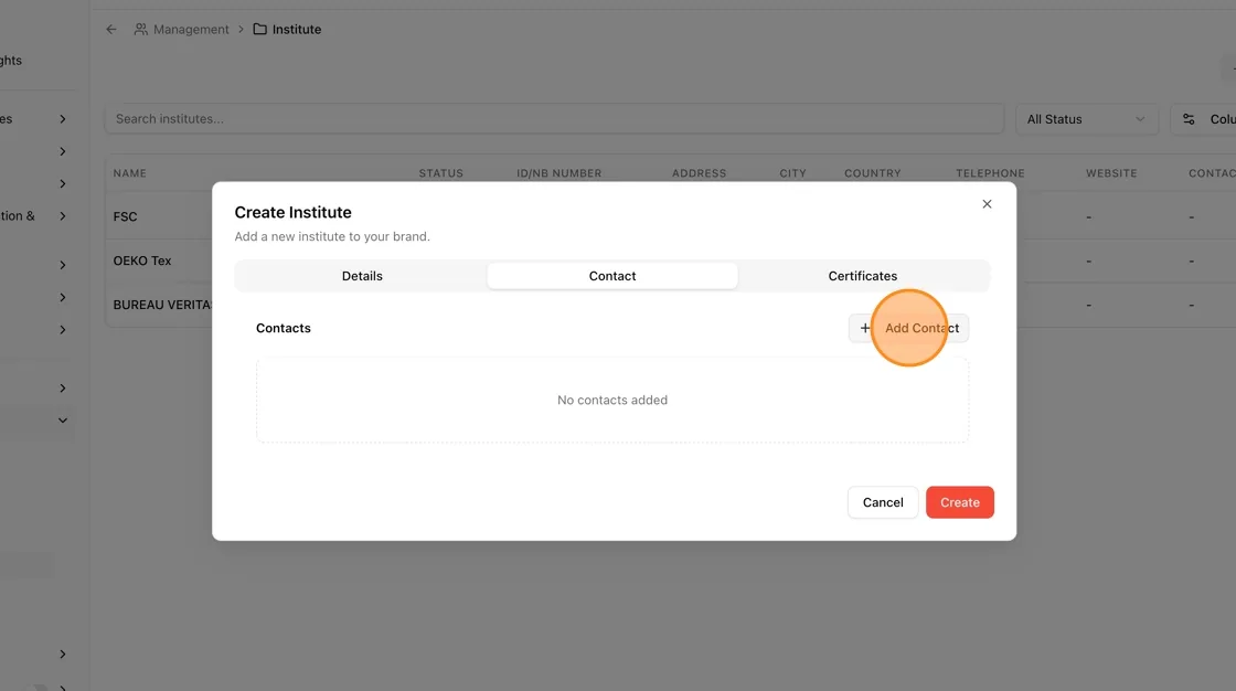Click + Add Contact to add a contact person.