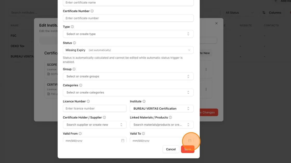 Click Save to add the certificate.
