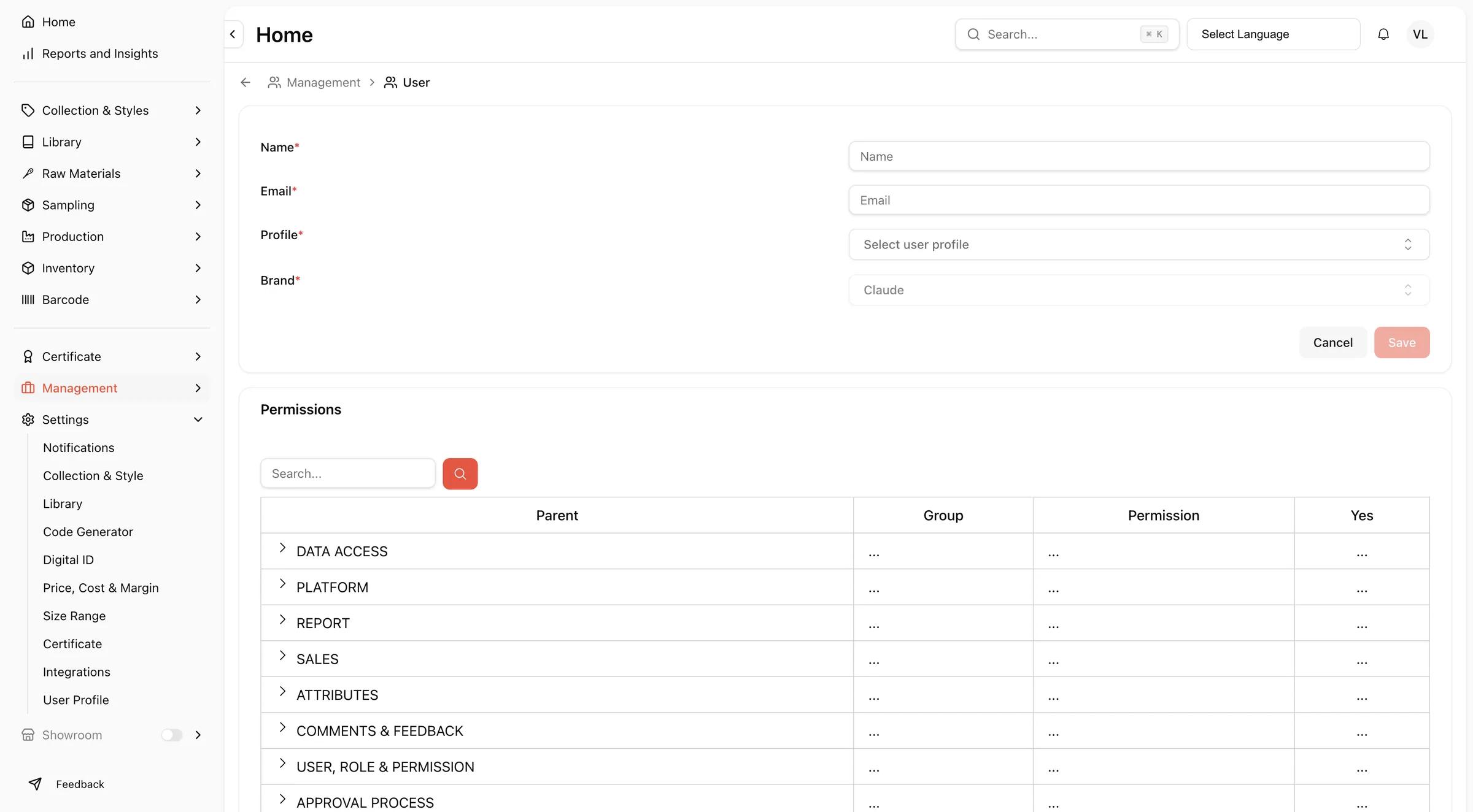 The Permissions card with groups to expand