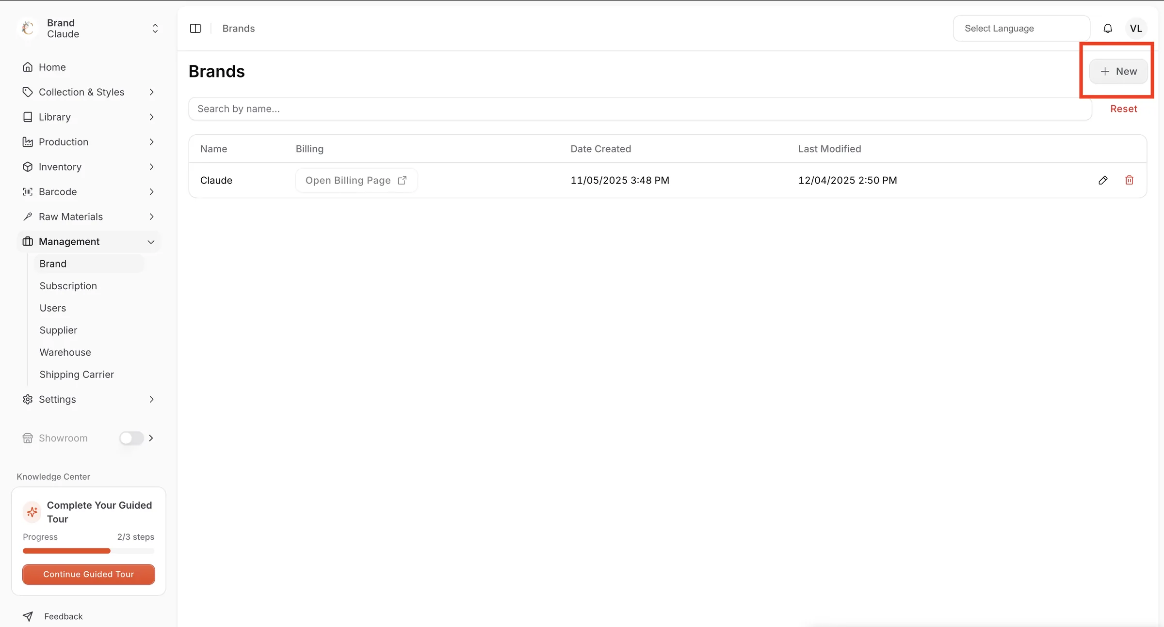 New: create a new brand