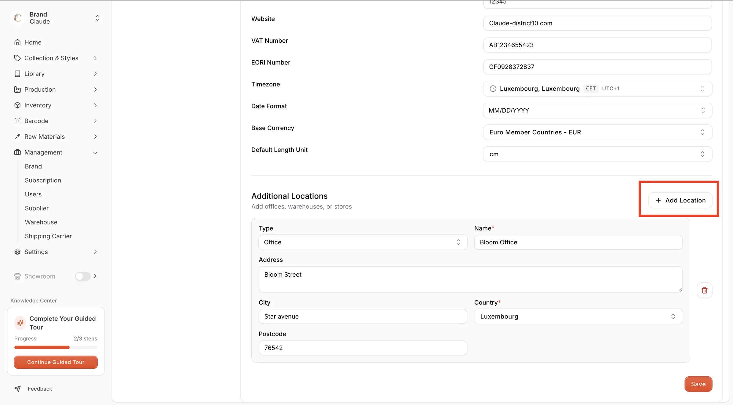 Add Location with the location fields