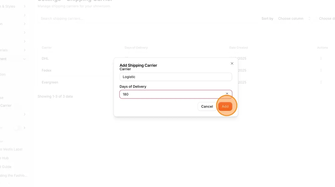 Click Add to create the shipping carrier.