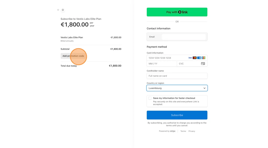 On the Payment Page, complete the following:
