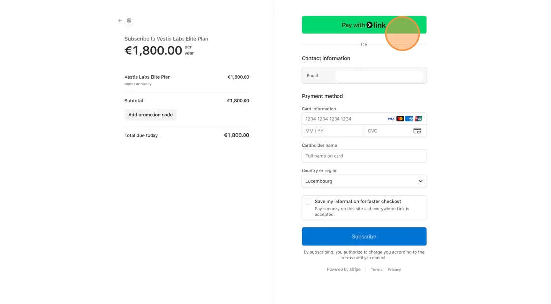 Choose a payment method and review the payment summary.