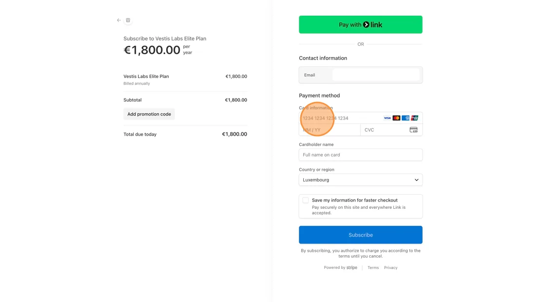 Fill in the billing details.