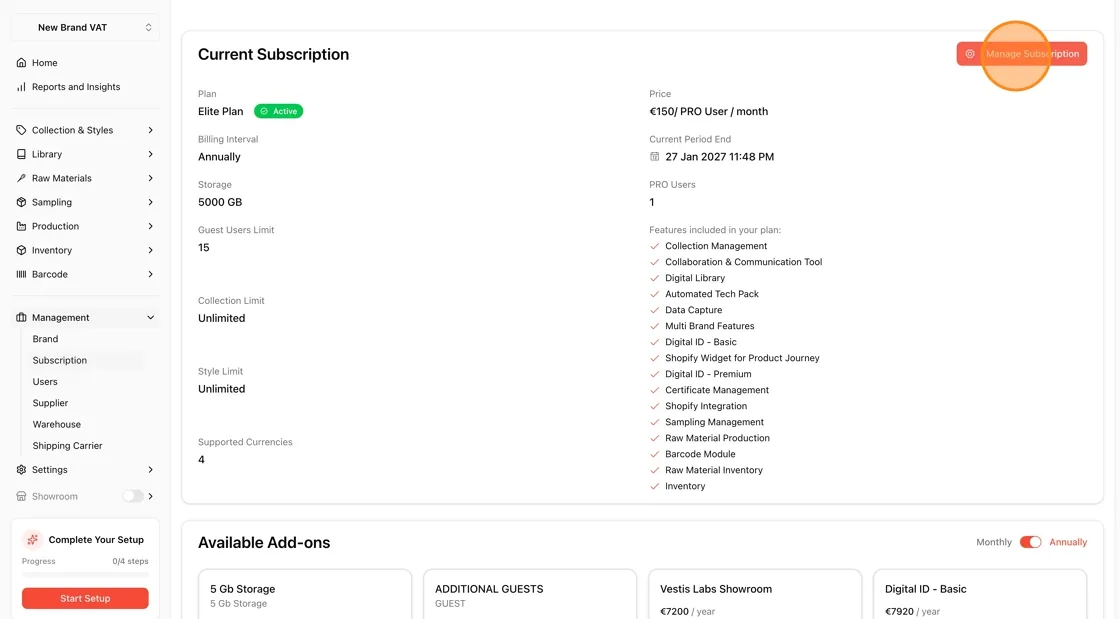 To view or manage your subscription: click Manage Subscription.