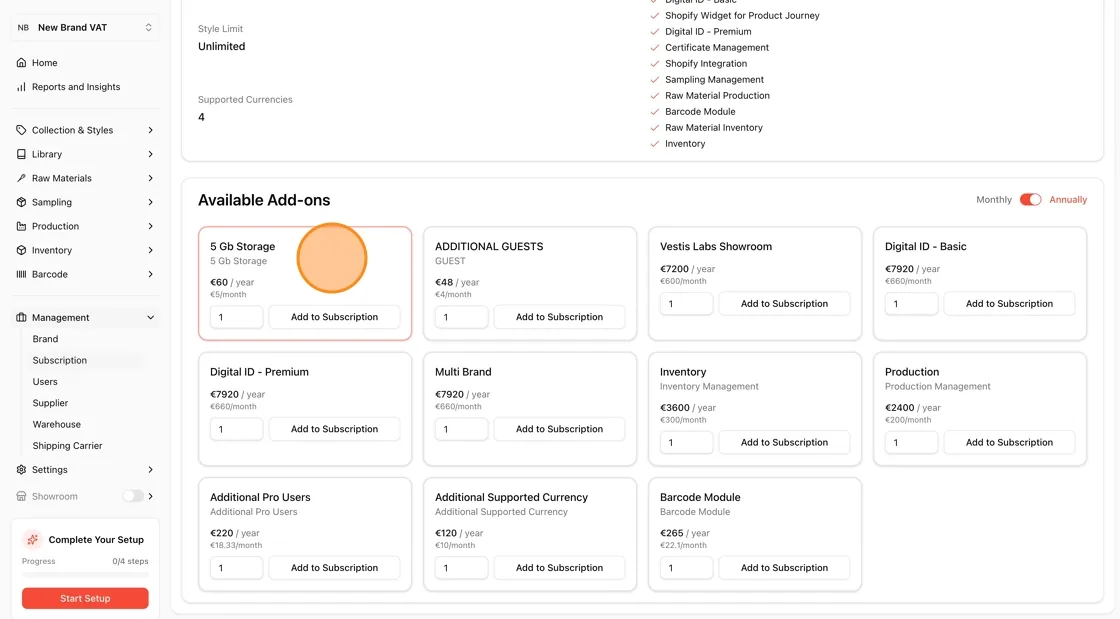 The Available Add-ons section
