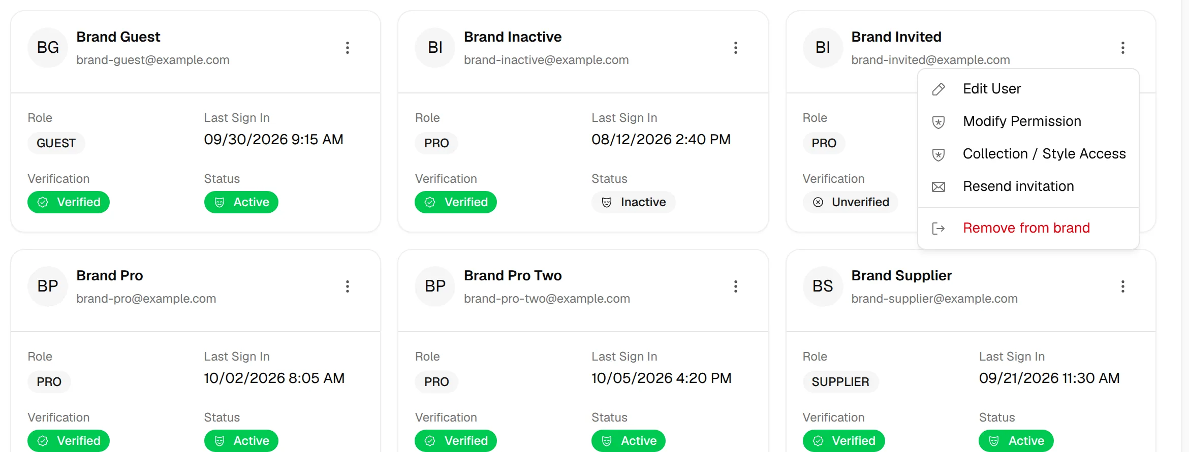 The three dots menu of a user with the Invited status, including Resend invitation