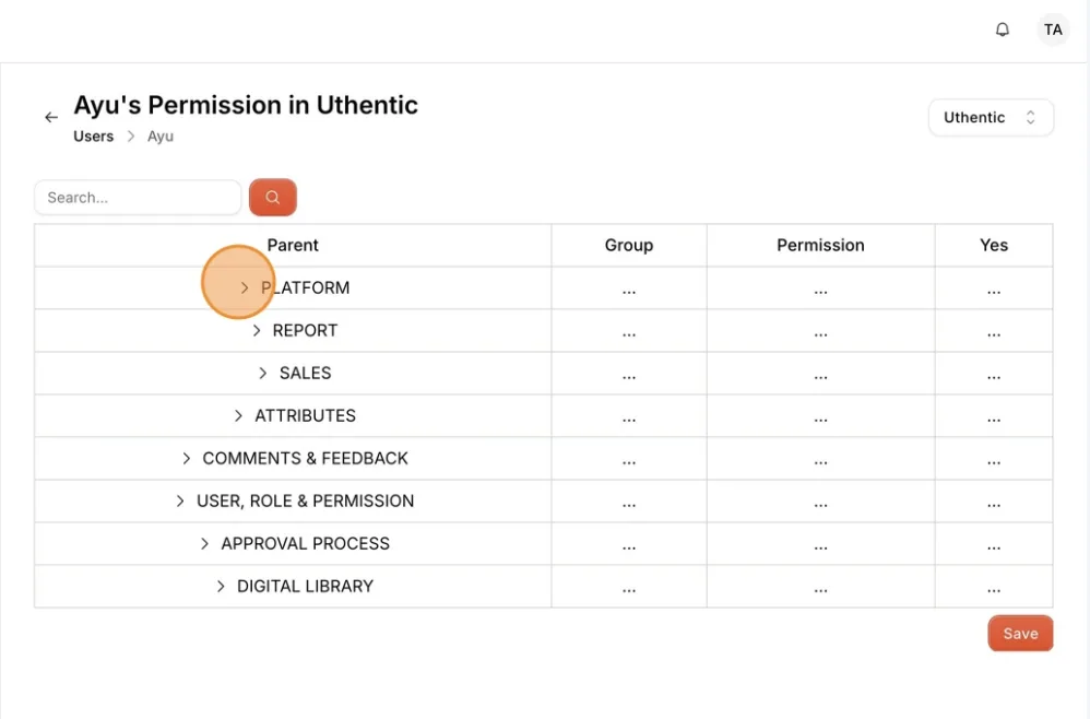 The brand selector at the top right of the permission page