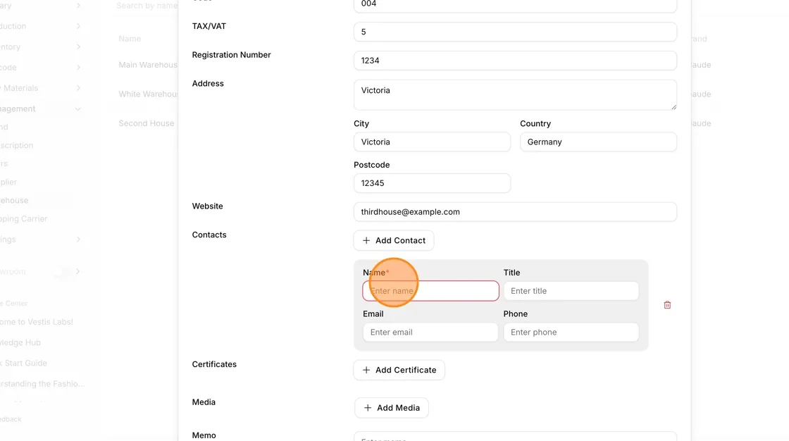 Complete the contact information: