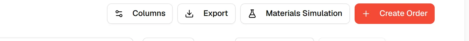 The Create Order button at the top right of the Production Orders page