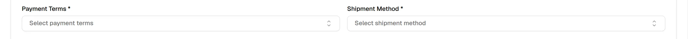 The Payment Terms and Shipment Method fields