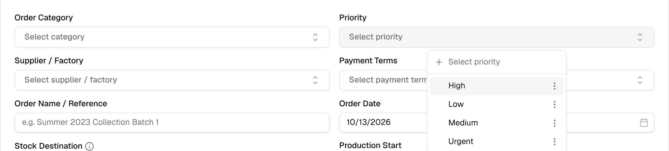 The Priority dropdown open with the available priorities