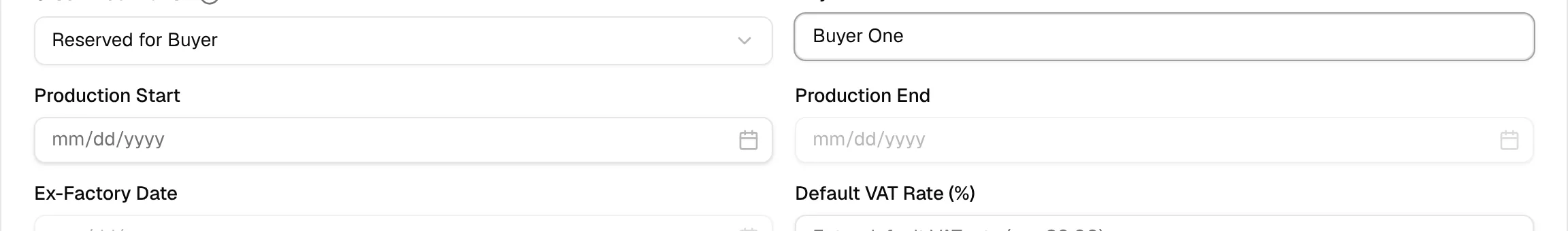 The required Buyer Name field that appears when Stock Destination is Reserved for Buyer