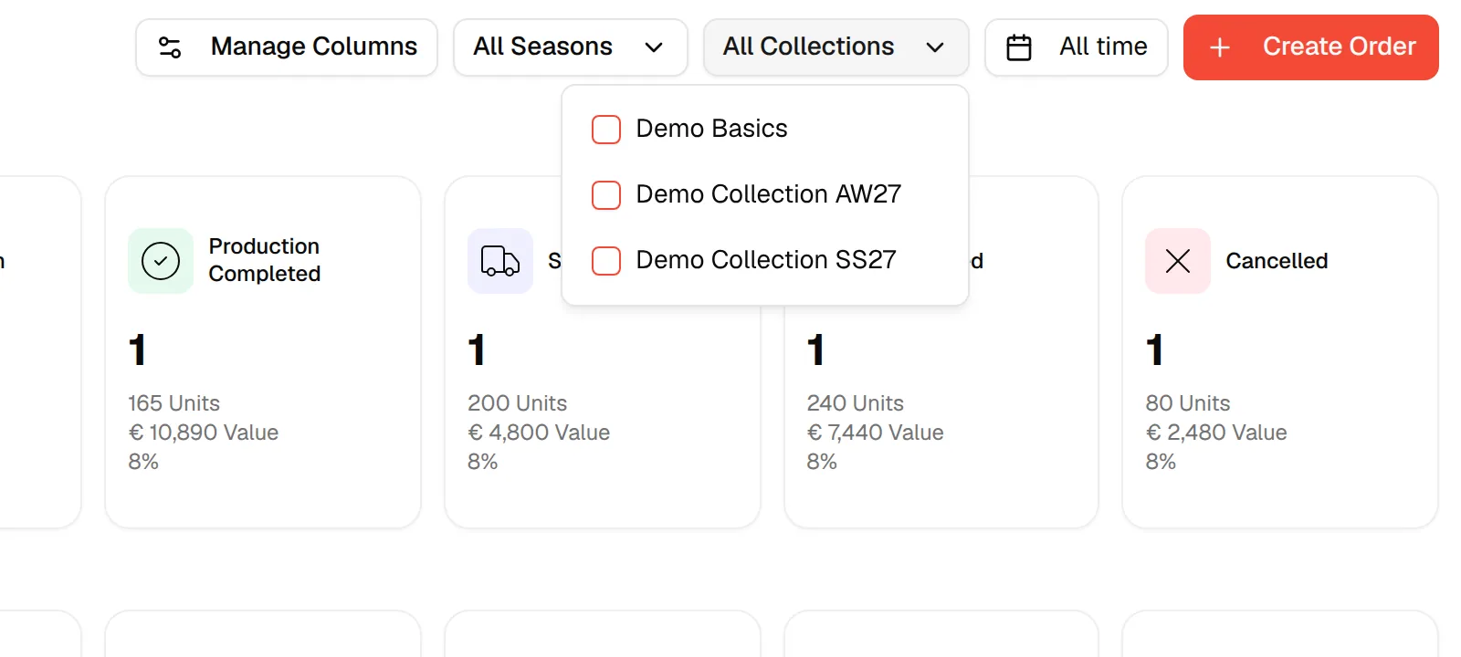The All Collections dropdown open with the collections of the brand
