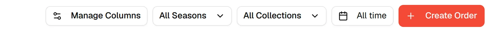 The Create Order button at the right end of the dashboard toolbar