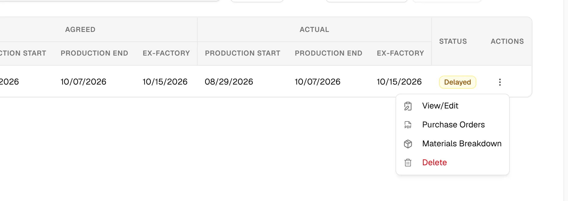 The three-dot menu of an order with View/Edit at the top