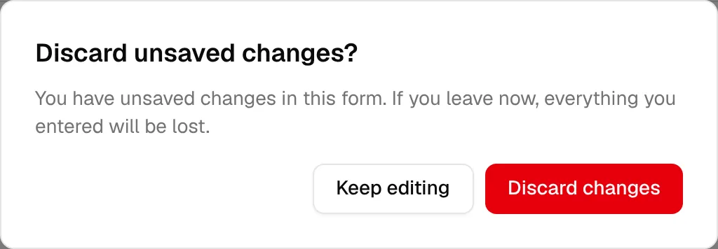 The Discard unsaved changes? question with Keep editing and Discard changes