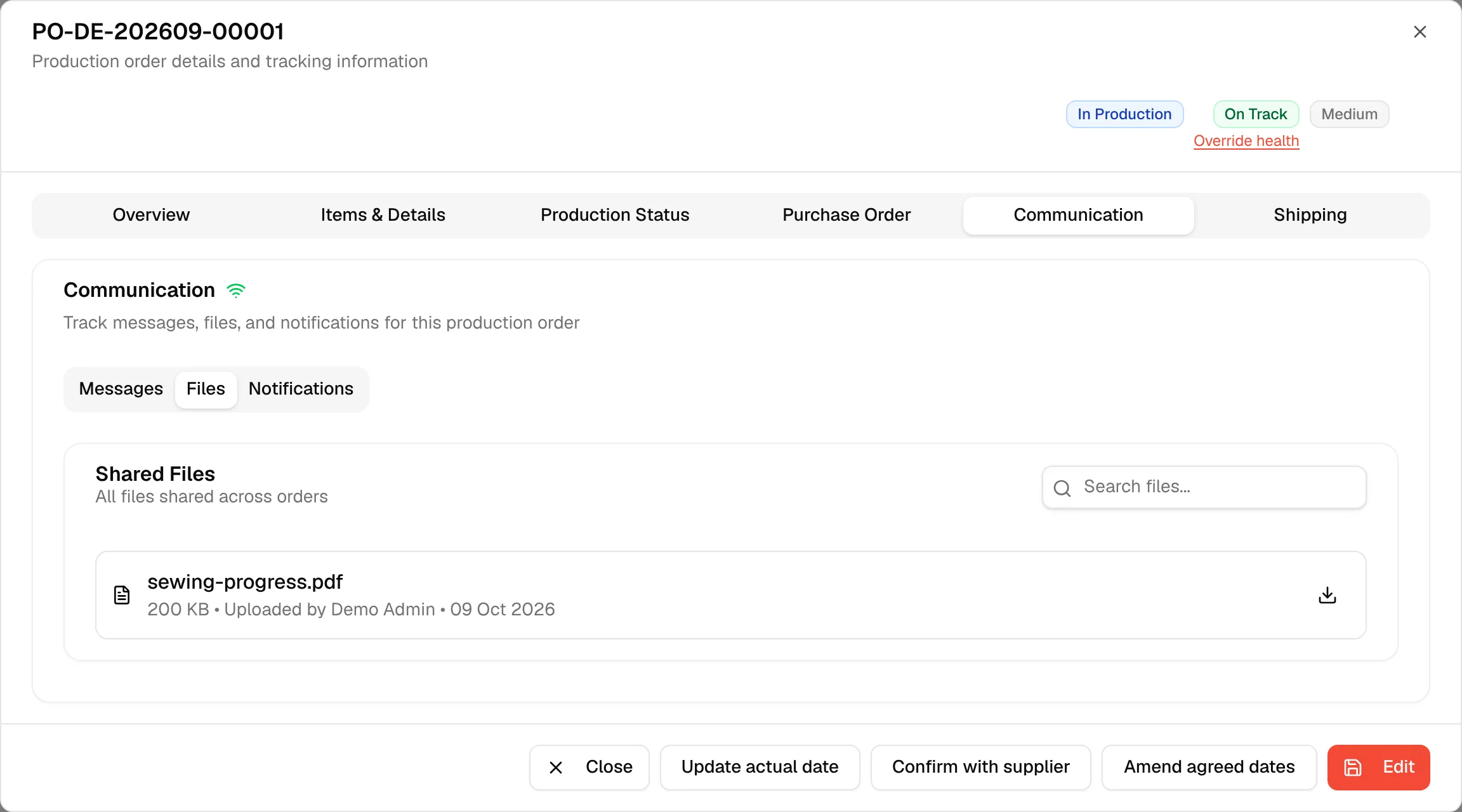 The Files tab titled Shared Files with its search box