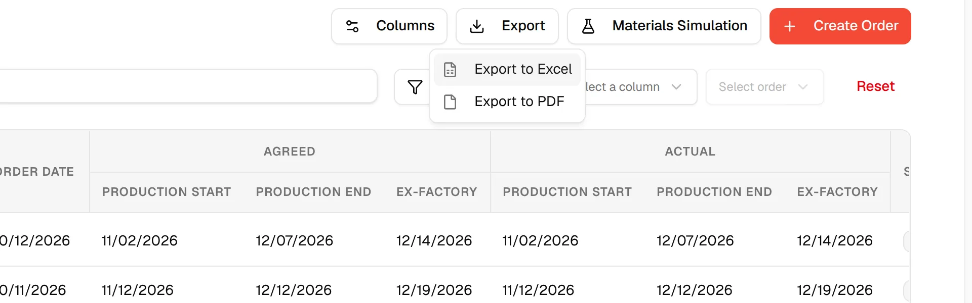 The Export to Excel item in the Export menu