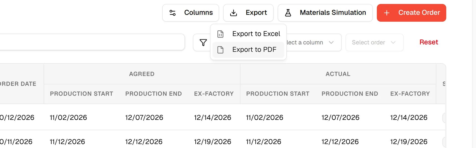The Export to PDF item in the Export menu