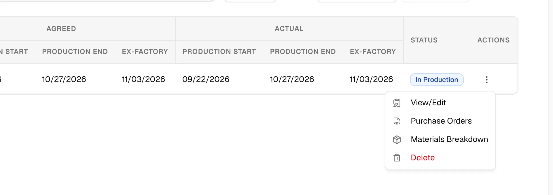 The three-dot menu of an order with View/Edit at the top