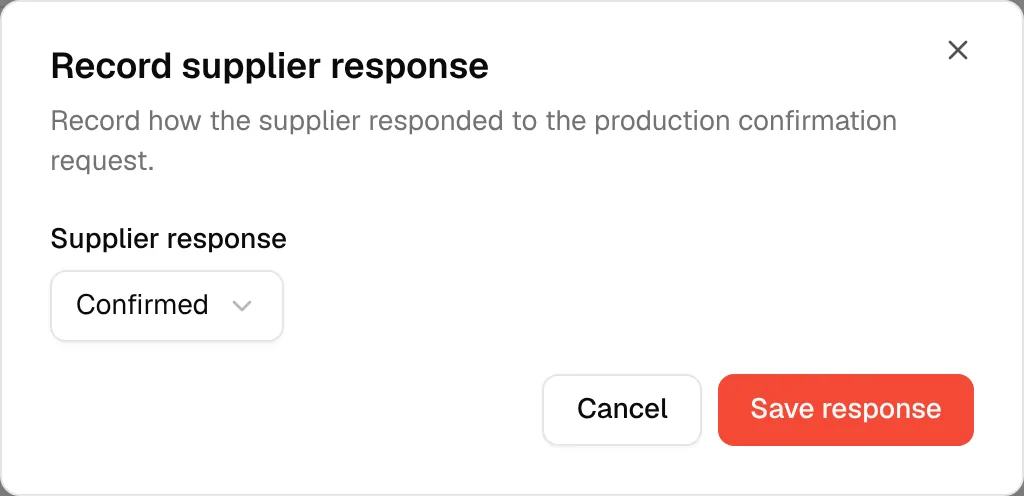 The Save response button at the bottom right of the record dialog