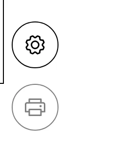 The gear and printer buttons at the bottom right of the print page, which are only on screen and not printed