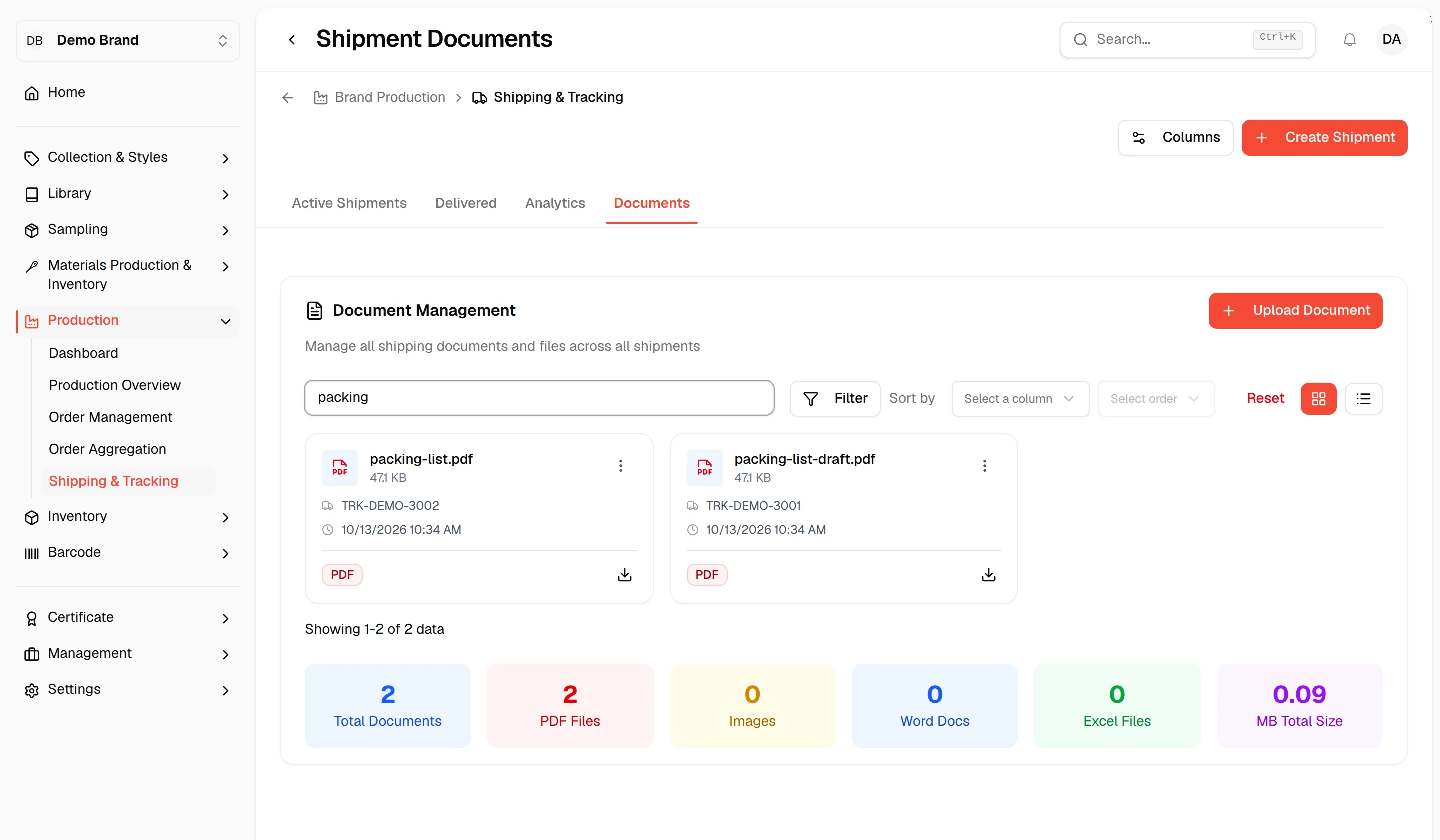 A file name typed in Search documents, leaving only the matching document