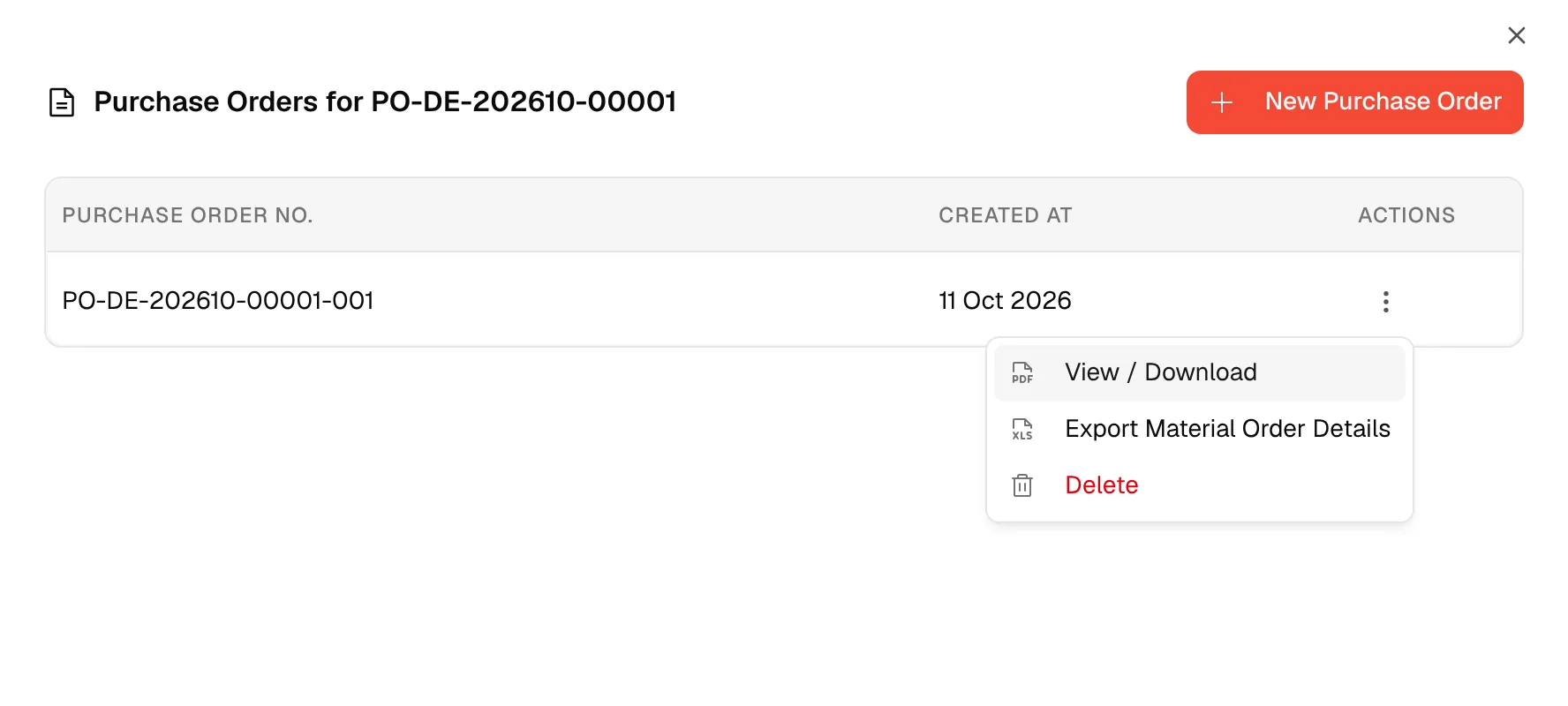 View / Download highlighted in the actions menu, the choice that opens the document in a new tab