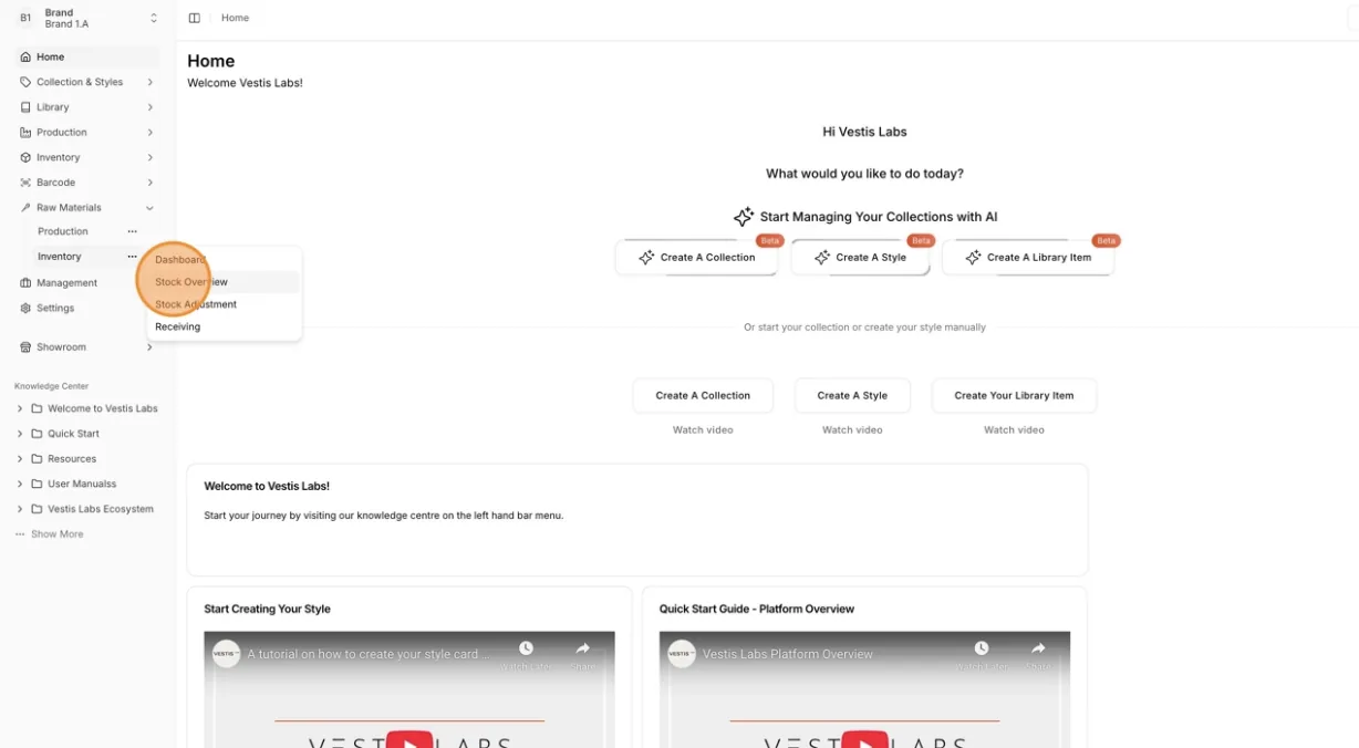 From the left sidebar menu, click Raw Materials Inventory.