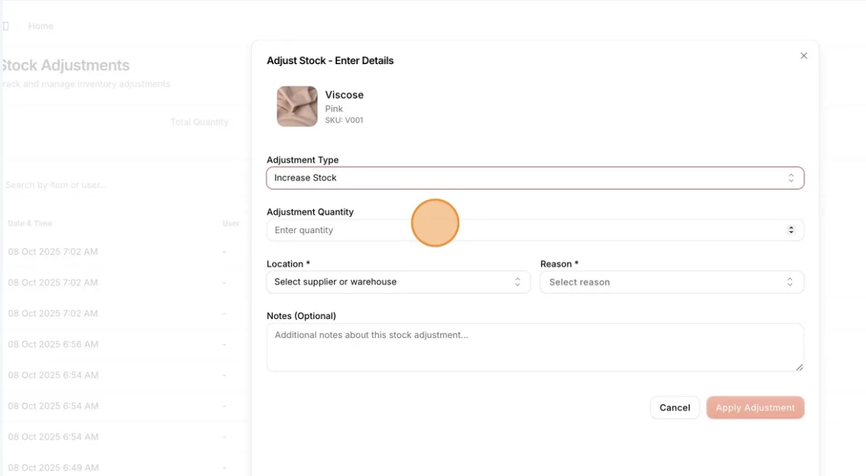 Click on the Adjustment Quantity field.