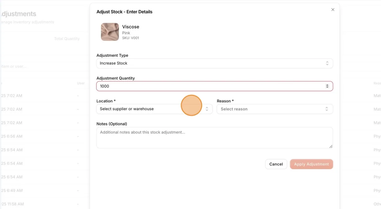 Click Select Location of the Supplier or Warehouse.