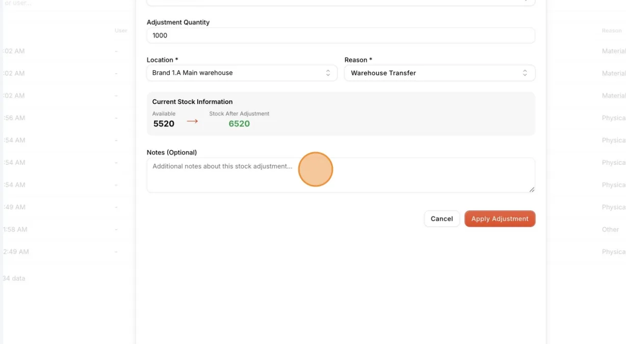 Users can add additional notes.