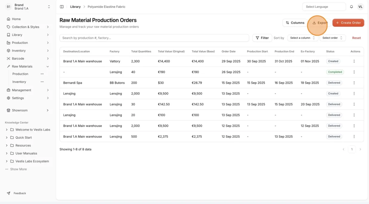 Manage all created orders through the Order List.