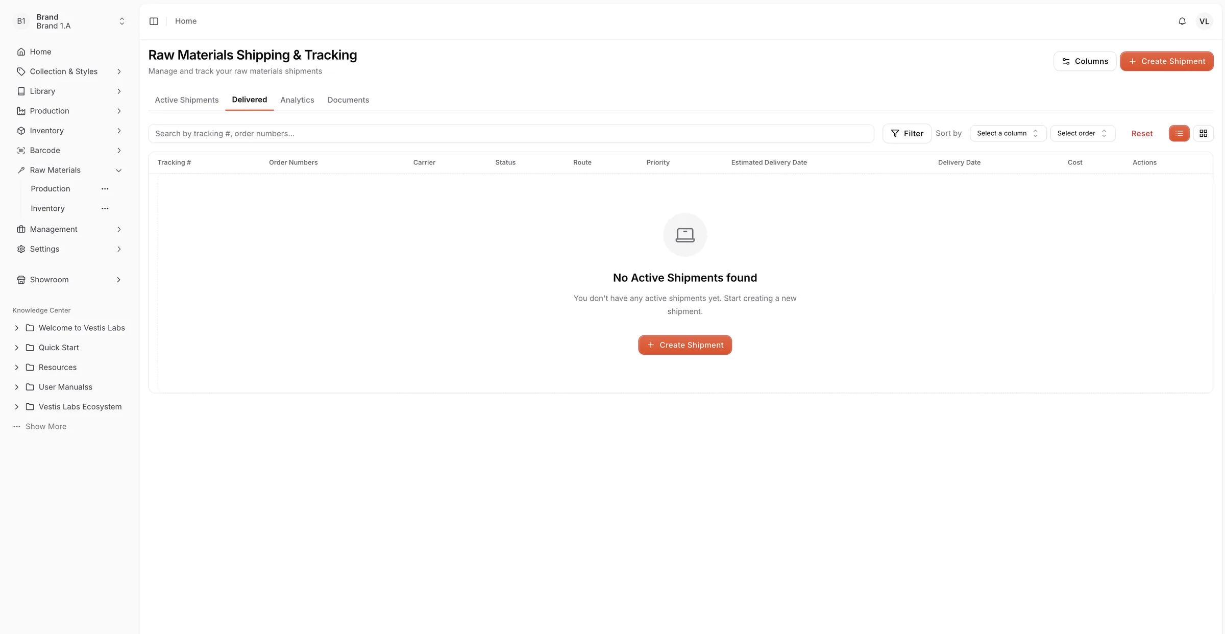 The Delivered page in the Raw Materials Shipping & Tracking provides users with an overview of all completed shipments.