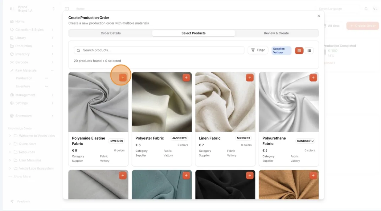 Choose products by clicking the product icon.