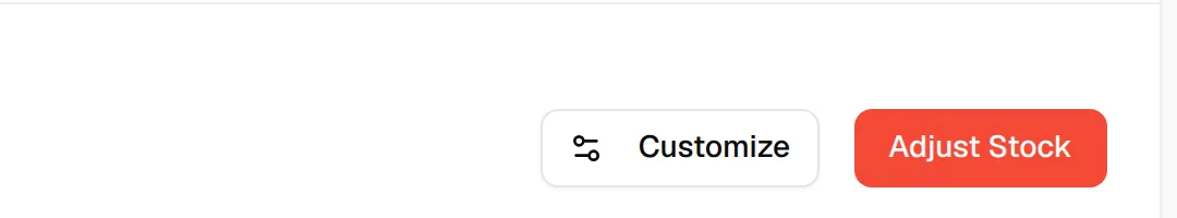 The Customize and Adjust Stock buttons at the top right of the inventory dashboard