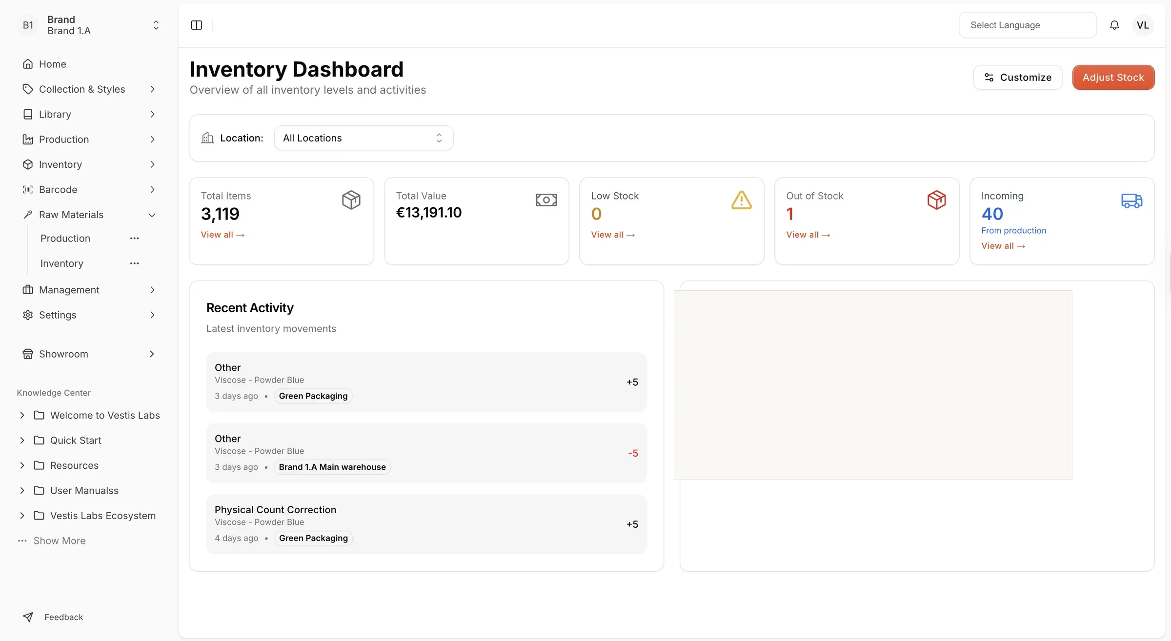 Raw Material Inventory Management enables users to monitor and control their material stock levels efficiently.