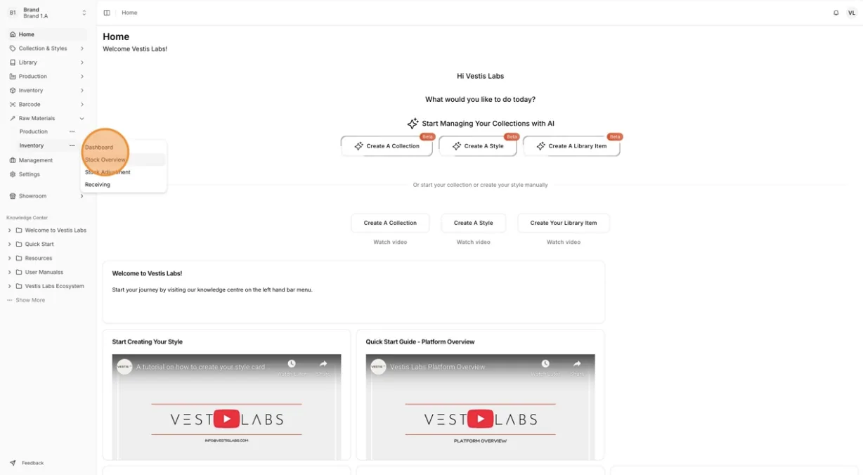 From the left-side menu, navigate to Inventory → Stock Overview.
