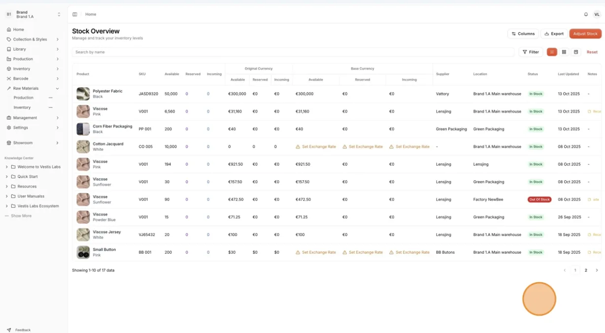 The page will display a complete list of all raw materials.