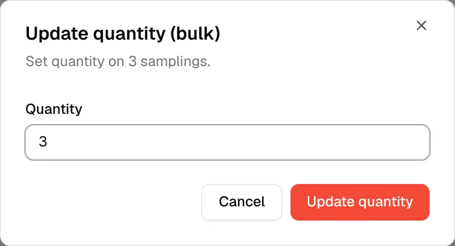 A quantity typed in the window, with the Update quantity button now active