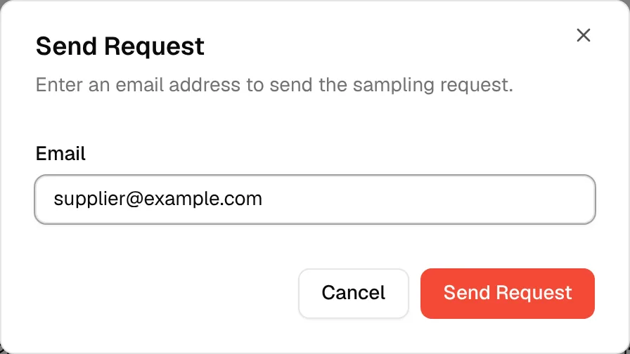 The Send Request window with an email address typed and the Send Request button ready