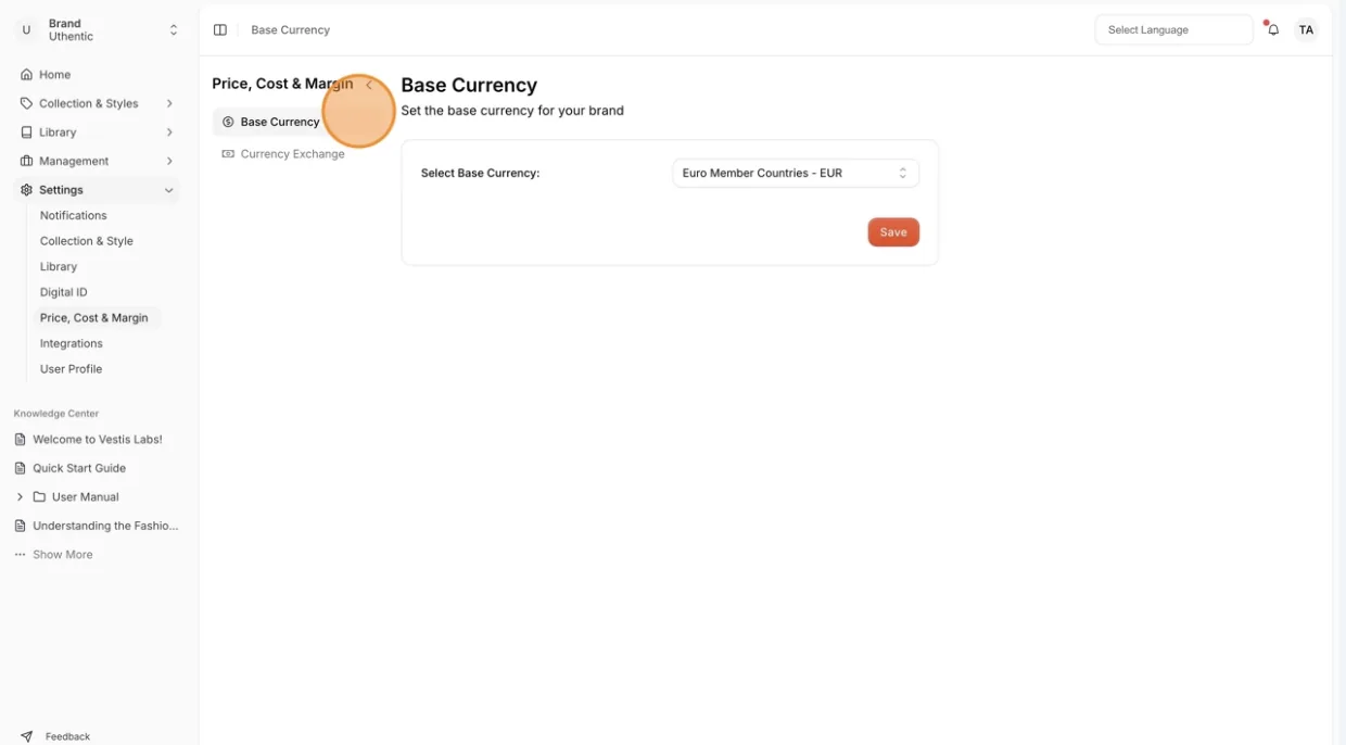 Navigate to Settings Price, Cost & Margin.