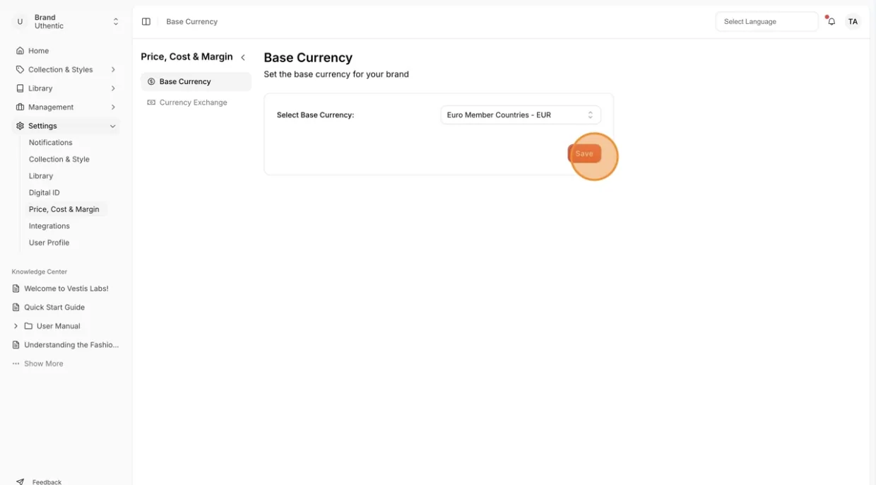 Navigate to Settings Price, Cost & Margin.