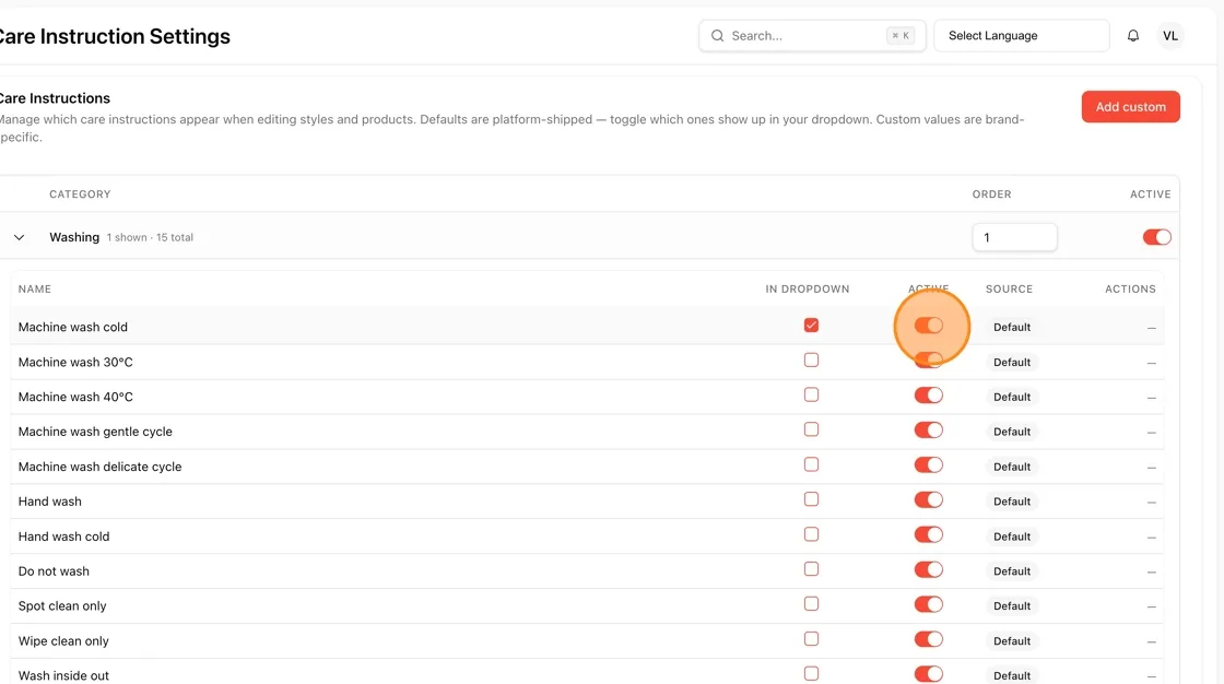 Active instructions are available when editing styles and products.
