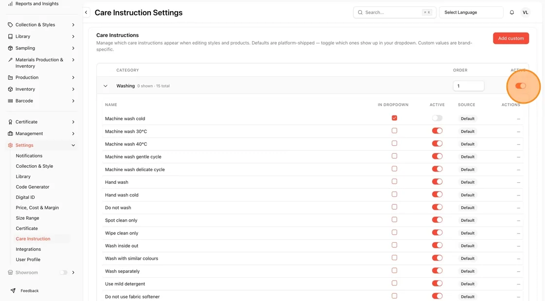 Custom: Brand-specific custom instructions you've created