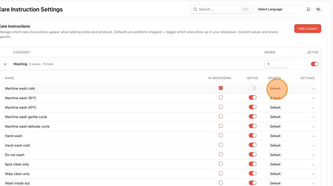 Custom: Brand-specific custom instructions you've created