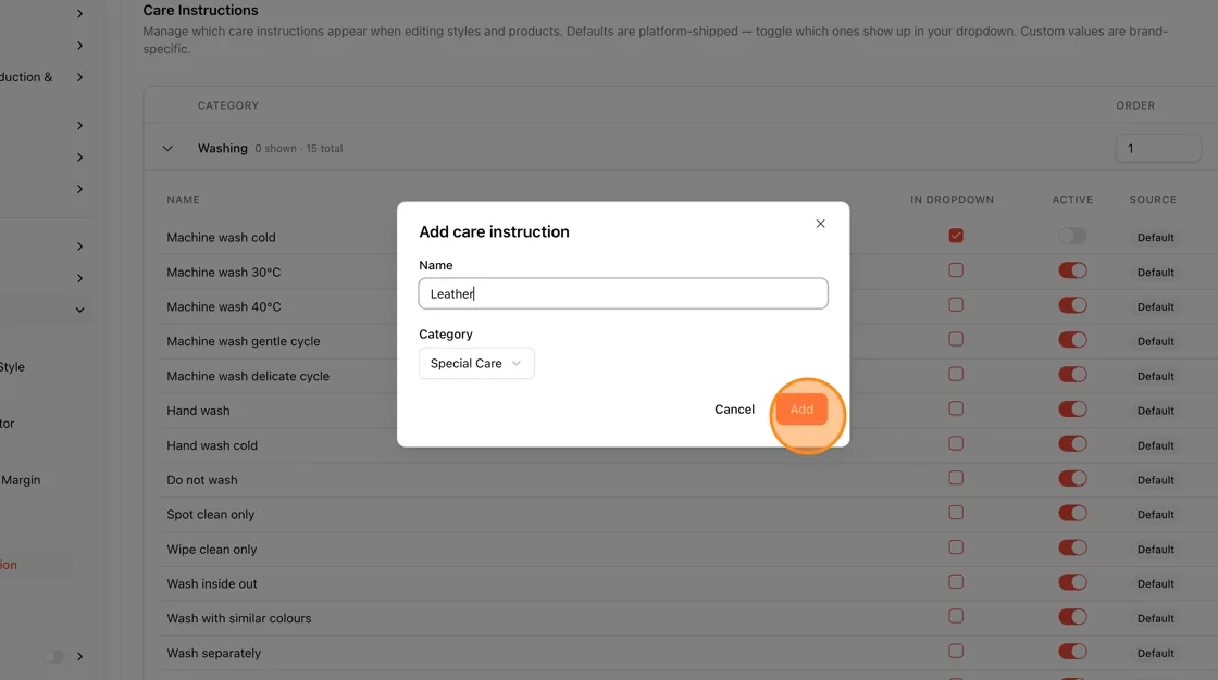 The new instruction will appear in its category with the source marked as "Custom"