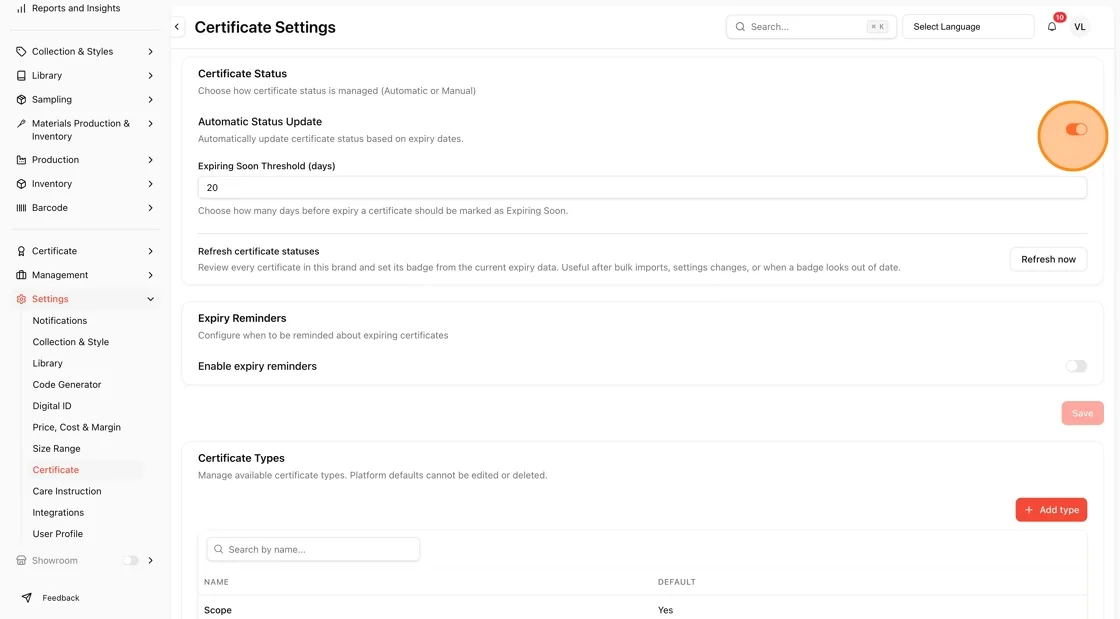 Toggle Automatic Status Update on or off.